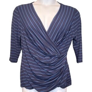 Kaliko Womens Blue Striped Faux Wrap Top Sz 20/XL Nautical Coastal Preppy Office